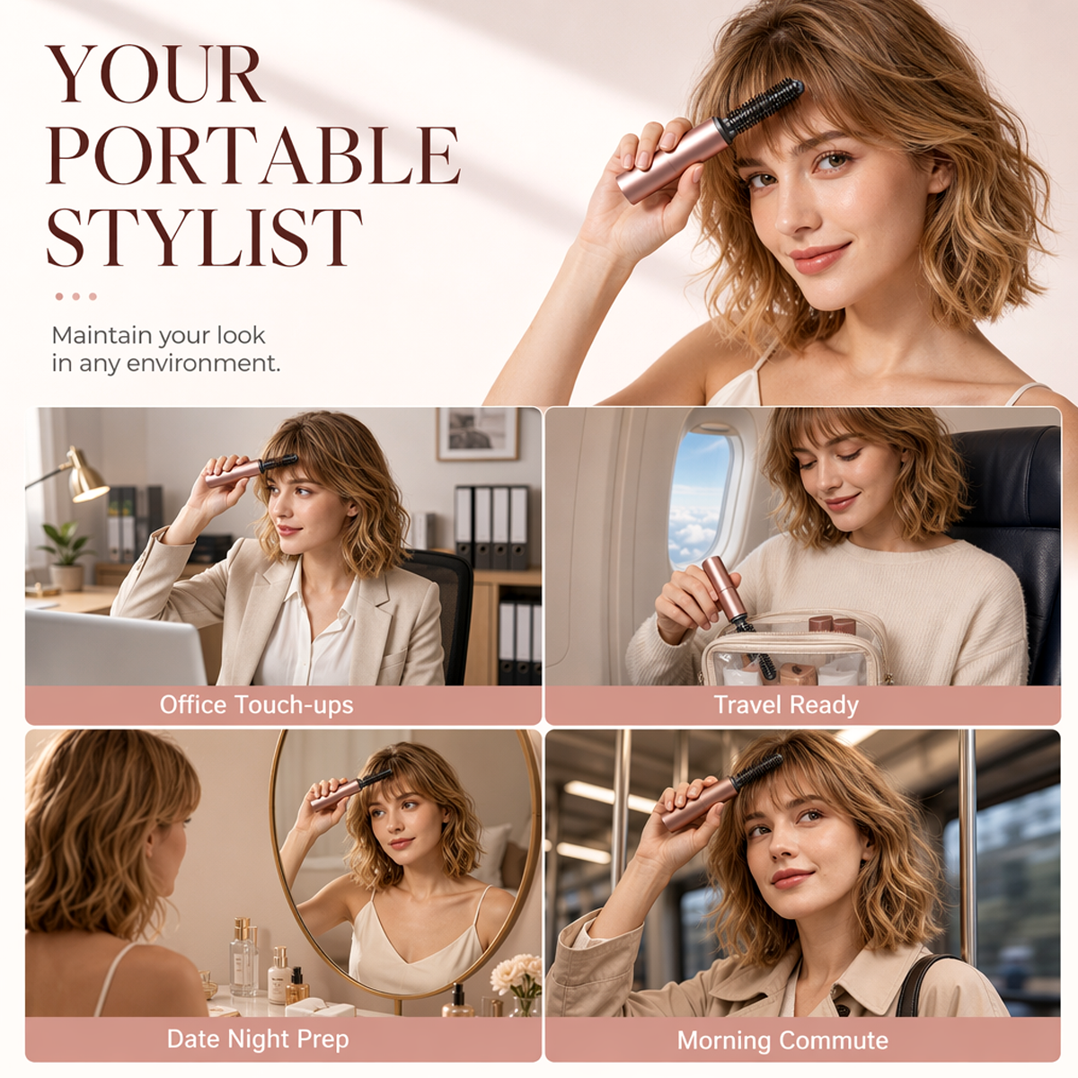 Cordless Mini Heated Hair Straightener Brush Portable Rechargeable Hair Styling Comb for Bangs and Volumizing